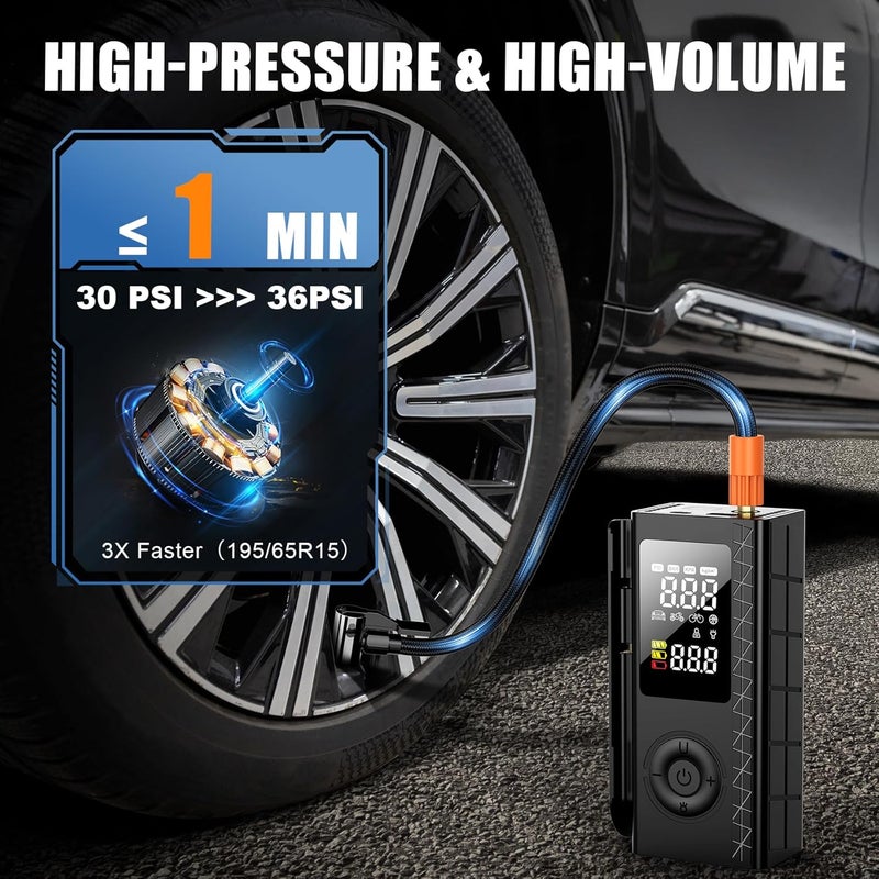 Blestan Tire Inflator Portable Air Compressor, 150PSI Cordless Air Pump For Car Tires, Bike Pump, Motorcycle, Balls with Digital Pressure Gauge, LED Light and Auto Shut-Off Function, Car Accessories, Black - Image 3